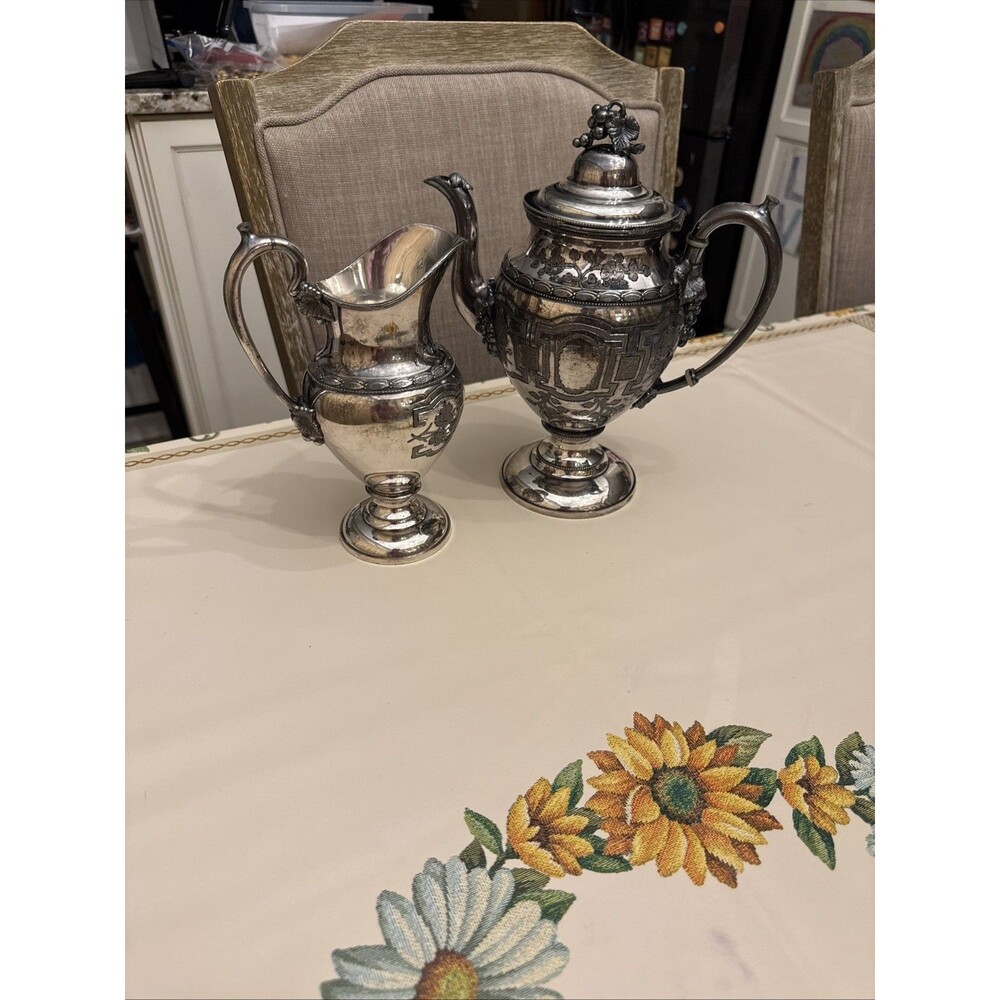 Antique Rogers Smith & Co New Haven Silver Plate Coffee Pot & Creamer Set 1860s